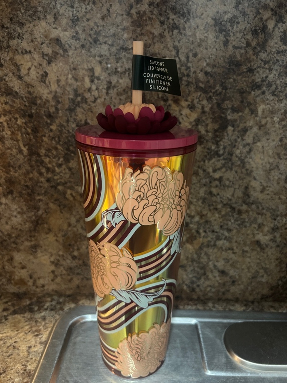 Starbucks Iridescent Floral Tumbler with Pink Silicone Lid limited edition NWT
